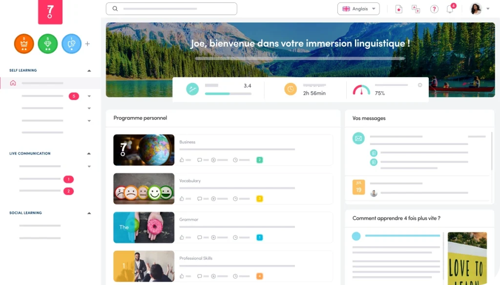 Plateforme pour apprendre l'anglais 7Speaking